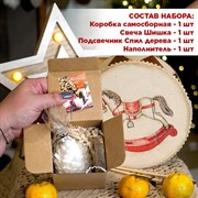 Подарочный набор свеча "Шишка" с деревянным подсвечником - фото 72008