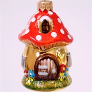 Игрушка ёлочная Домик-грибок 8см стекло с росписью - фото 72069