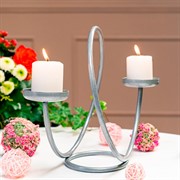 Подсвечник металлический на две свечи настольный серебряный 603-02S - фото 72277
