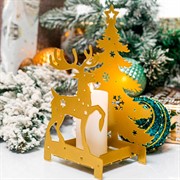 Подсвечник новогодний Олень с ёлкой металл золотой 730-044G - фото 72352