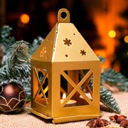 Подсвечник новогодний Фонарь золотой металл 730-086G - фото 72359