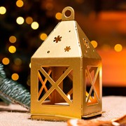 Подсвечник новогодний Фонарь золотой металл 730-086G - фото 72360