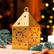 Подсвечник Фонарик новогодний золотой на 1 свечу металл 730-087G - фото 72363