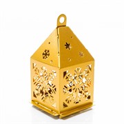 Подсвечник Фонарик новогодний золотой на 1 свечу металл 730-087G - фото 72365