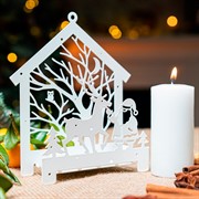 Подсвечник новогодний Олень белый металл 730-072W - фото 72367