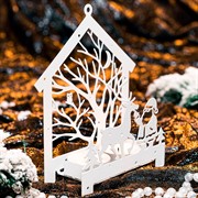 Подсвечник новогодний Олень белый металл 730-072W - фото 72369