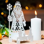 Подсвечник новогодний Дед Мороз металл белый 730-075W - фото 72375