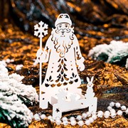 Подсвечник новогодний Дед Мороз металл белый 730-075W - фото 72376