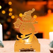 Подсвечник новогодний Снеговик золотой металл 730-083G - фото 72378