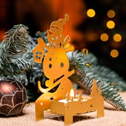 Подсвечник новогодний Снеговик золотой металл 730-083G - фото 72379