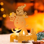 Подсвечник новогодний Снеговик золотой металл 730-083G - фото 72380