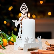 Подсвечник декоративный Снегурочка металл белый 730-074W - фото 72382