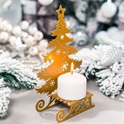 Подсвечник новогодний Ёлка с санями золотой металл 700-012G - фото 72385