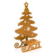 Подсвечник новогодний Ёлка с санями золотой металл 700-012G - фото 72386