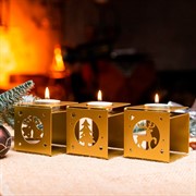 Подсвечники новогодние золотые 3шт металл 730-082G - фото 72389