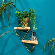 Подставка настенная Лофт 2 полки металл+дерево длина 37см золото 66-502-G - фото 73018