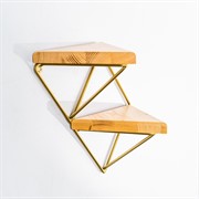 Подставка настенная Лофт 2 полки металл+дерево длина 37см золото 66-502-G - фото 73020