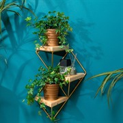 Подставка Лофт кованая 3 полки металл+дерево длина 54см золото 66-503-G - фото 73022