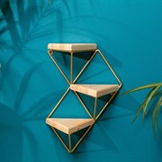 Подставка Лофт кованая 3 полки металл+дерево длина 54см золото 66-503-G - фото 73023