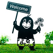 Фигура садовая Крот с табличкой Добро пожаловать металл 801-213B - фото 73746