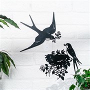 Декор настенный для сада Ласточка с цветком металл 801-312B - фото 74516