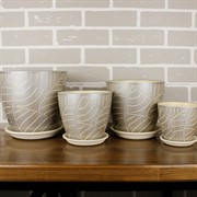 Набор горшков РОСПИСЬ бутон листья серый 4шт - фото 74813