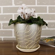 Набор горшков РОСПИСЬ бутон листья серый 4шт - фото 74817