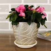 Набор горшков РОСПИСЬ бутон листья серый 4шт - фото 74818