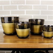 Набор горшков РОСПИСЬ бутон ритм бронза 4шт - фото 74820