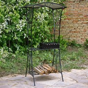 Мангал кованый с крышей и полкой для дров 860-98R - фото 75004