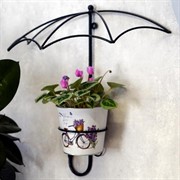 Подставка настенная Зонт на 1 цветок 12см чёрная металл 15-811 - фото 75292