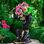 Фигура Титан чёрно-золотая с подставкой под цветок высота 70см F03022-BG - фото 75354