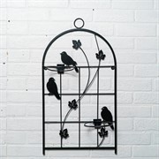 Подставка настенная на 2 цветка Птицы чёрная металл 15-119B - фото 75407