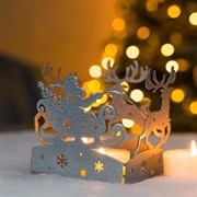 Ширма декоративная Дед мороз в упряжке новогодняя металл серебро 200-051S - фото 75480