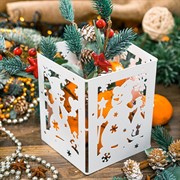 Ширма декоративная Открытки снеговика новогодняя белая металл длина 48см 200-053W - фото 75489