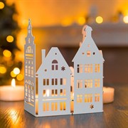 Ширма декоративная Город новогодняя белая металл длина 32см 200-056W - фото 75494