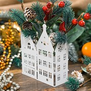 Ширма декоративная Город новогодняя белая металл длина 32см 200-056W - фото 75497