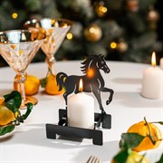 Подсвечник новогодний Лошадь на 1 свечу металл чёрный 730-091B - фото 75504