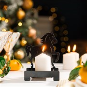 Подсвечник новогодний Лошадь на 1 свечу металл чёрный 730-091B - фото 75505