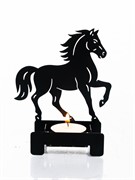 Подсвечник новогодний Лошадь на 1 свечу металл чёрный 730-091B - фото 75507