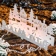 Подсвечник новогодний белый металл длина 38см 730-073W - фото 75966