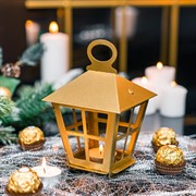 Подсвечник новогодний Фонарь золотой металл 730-085G - фото 75967