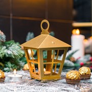 Подсвечник новогодний Фонарь золотой металл 730-085G - фото 75968
