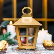 Подсвечник новогодний Фонарь золотой металл 730-085G - фото 75969