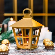 Подсвечник новогодний Фонарь золотой металл 730-085G - фото 75970