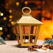 Подсвечник новогодний Фонарь золотой металл 730-085G - фото 75971