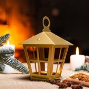 Подсвечник новогодний Фонарь золотой металл 730-085G - фото 75972