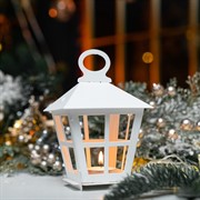 Подсвечник новогодний Фонарь белый металл 730-085W - фото 75983