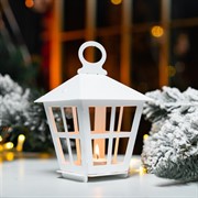 Подсвечник новогодний Фонарь белый металл 730-085W - фото 75985