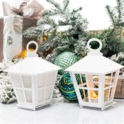 Подсвечник новогодний Фонарь белый металл 730-085W - фото 75986